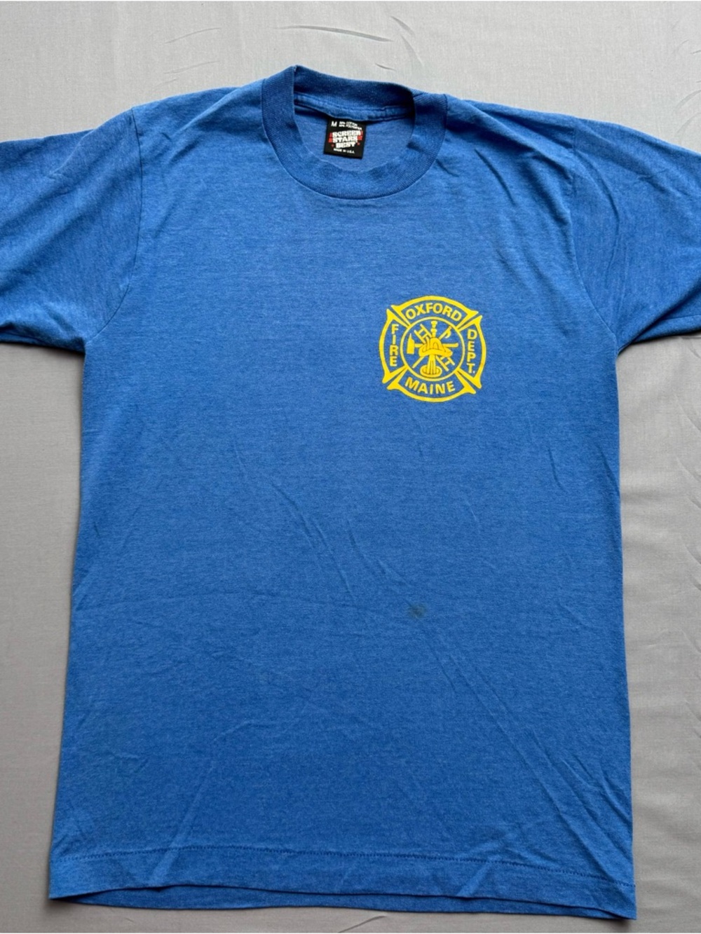VTG Oxford Maine Fire Dept Blue T-Shirt Screen Stars Best Size M Firefighting